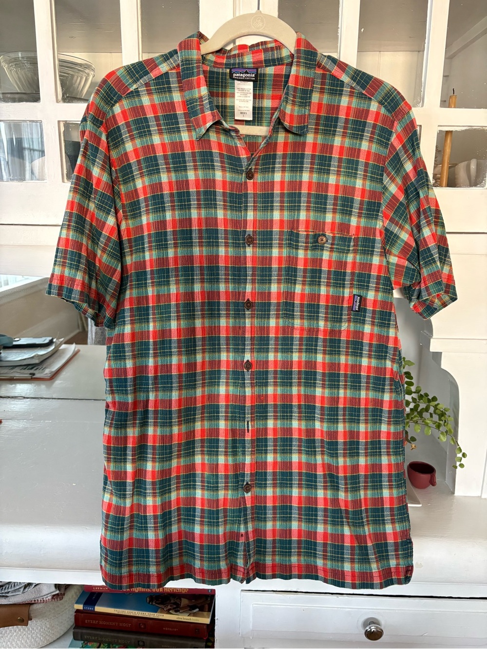 Patagonia Men's A/C Short-Sleeve Plaid Button-Up Shirt - Red & Teal